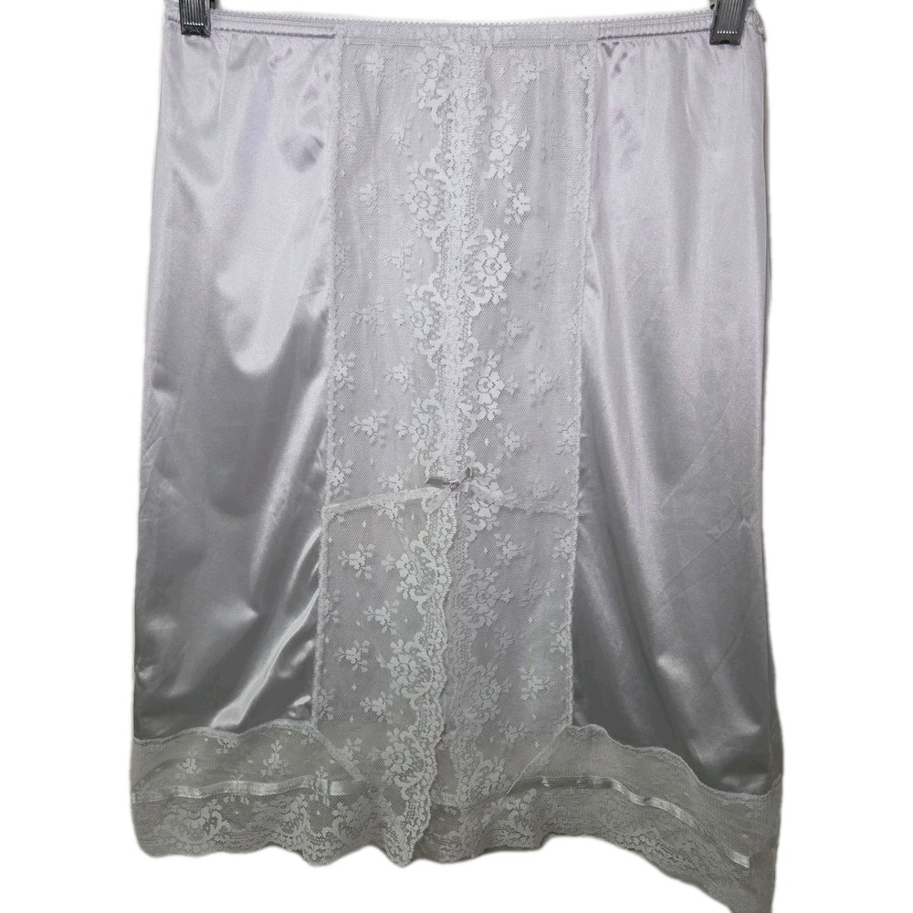 Nylon Half‎ Slip Petticoat Skirt Lace Trim Petite Gray Silver Ice Coquette Fairy